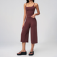 Wholesale Women's Brushed Spaghetti-Strap Tank Top & Wide-Leg Cropped Pants Set – Seam-Detail 2-Piece Yoga Set