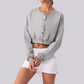 Wholesale Women's Button-Front Cropped Cardigan – Casual Athletic Zip-Up Sweatshirt Jacket