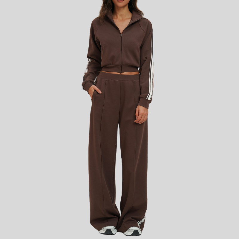 Wholesale color-block jacket + loose sweatpants