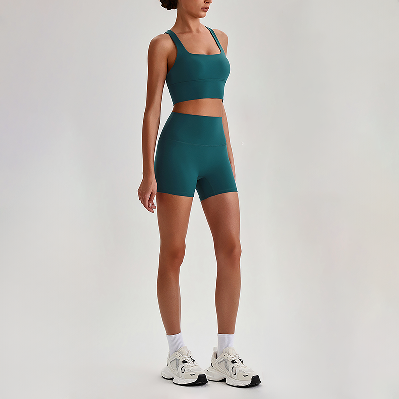 Wholesale Cross-Back Sports Bra & High-Waist Biker Shorts Set – Naked-Feel Quick-Dry Yoga 2-Piece