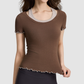 Wholesale Women's Faux Two-Piece Contrast Color Short-Sleeve Yoga Top – Slim Fit Activewear