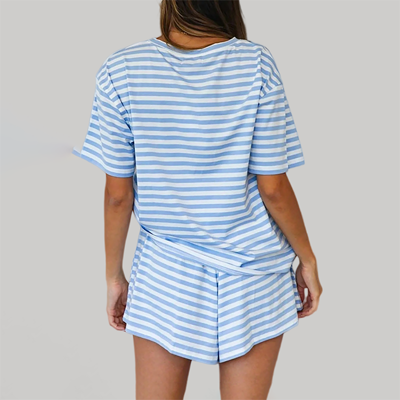 Wholesale Women's Striped Short Sleeve Shorts Set – Lightweight Casual Two-Piece