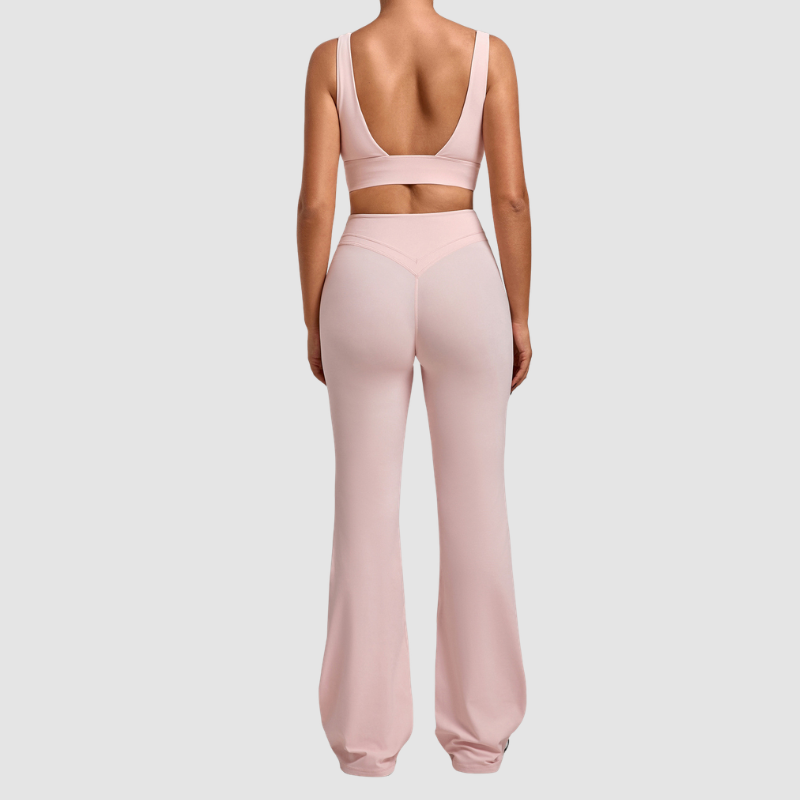 Wholesale Women's Naked-Feel Sports Bra + Flare Pants Set – Moisture-Wicking Yoga Fitness Activewear