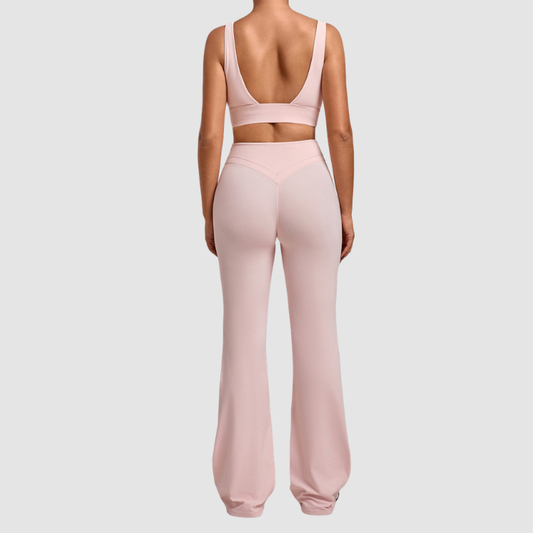 Wholesale Women's Naked-Feel Sports Bra + Flare Pants Set – Moisture-Wicking Yoga Fitness Activewear