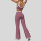 Contrast color sports bra + sport slightly flared pants 2-piece set