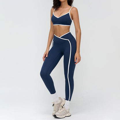 Women's contrasting color sports bra + high-waisted leggings 2-piece set