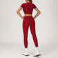 round-neck short sleeve sports crop top+high-waisted leggings set