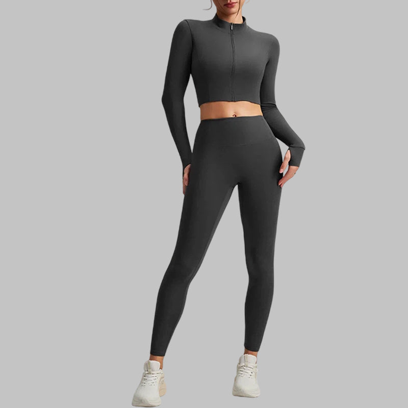 Square Neck Bra + Cropped Jacket + High-Waist Leggings 3-piece set