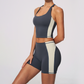 Wholesale Women's Colorblock Bare-Feel Yoga Set Tank Top & Shorts w/ Chest Pad