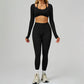 Seamless halter long sleeve top + High-waisted leggings 2-Piece Set