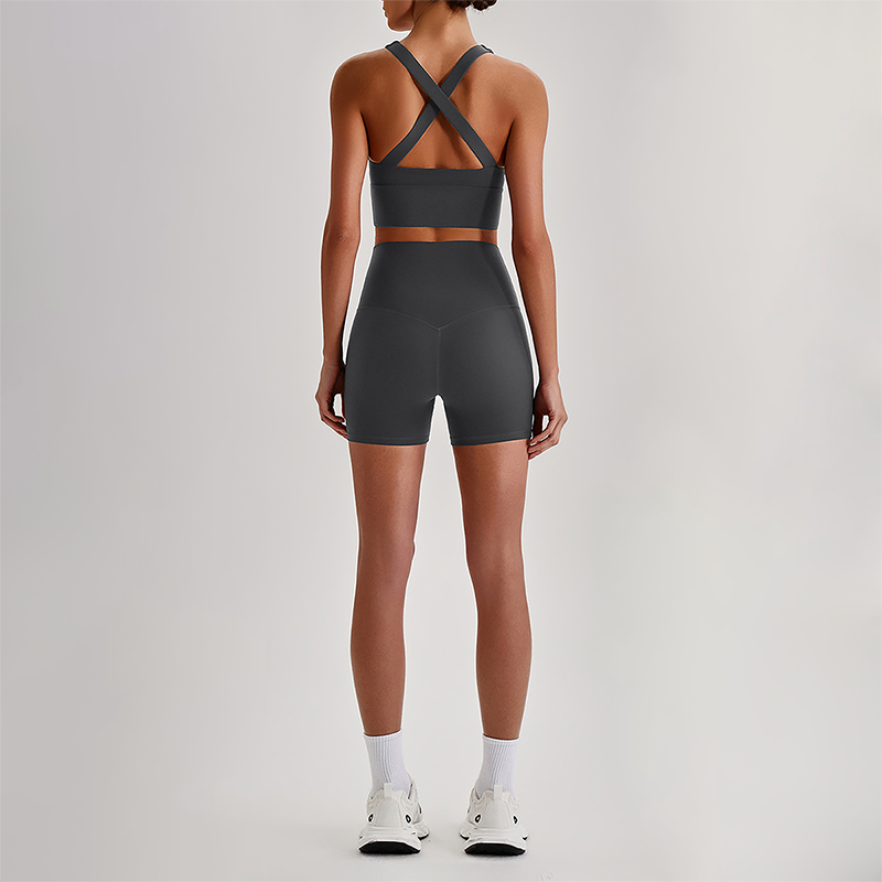 Wholesale Cross-Back Sports Bra & High-Waist Biker Shorts Set – Naked-Feel Quick-Dry Yoga 2-Piece