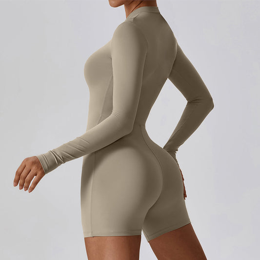 Wholesale Solid zippered long-sleeved sports jumpsuit | Wonderxfans bulk activewear
