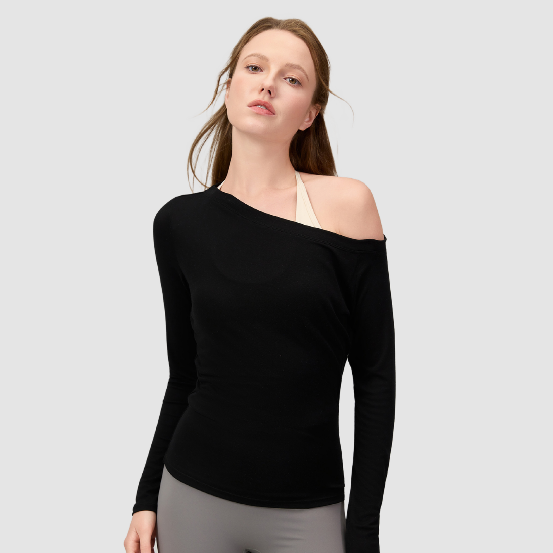 Wholesale Women's Lyocell Off-Shoulder Long-Sleeve Yoga Top