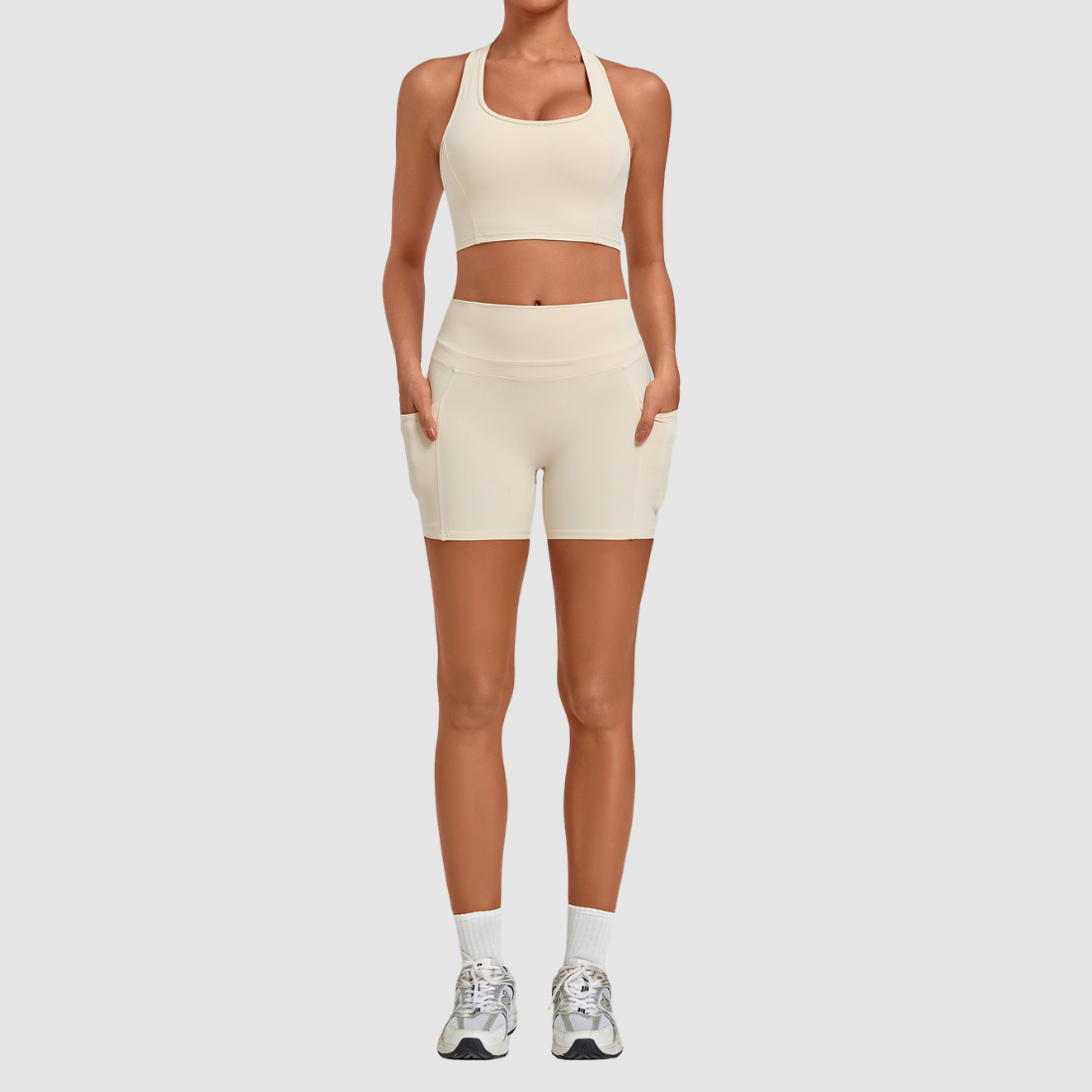 Wholesale Women’s Racerback Sports Bra & High-Waist Biker Shorts Yoga Set
