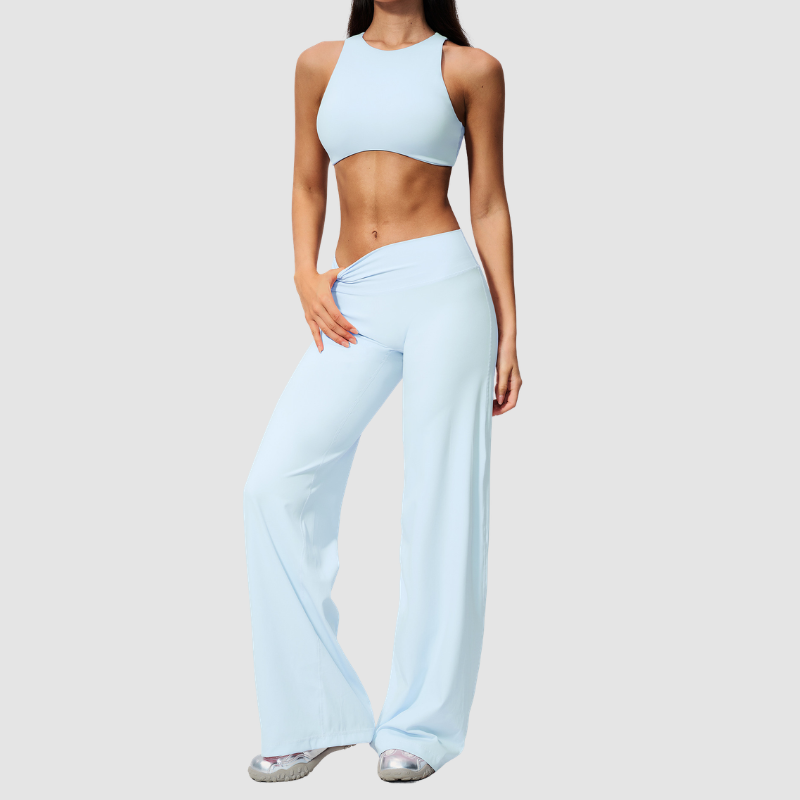 Wholesale Women's Sports Bra and Wide-Leg Pants Set – Brushed Fabric Yoga Set