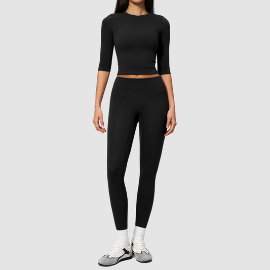 Wholesale Women's 3/4 Sleeve Crop Top & Full-Length Leggings Set – Seamless Yoga Activewear