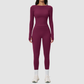 Wholesale Seam-Detail Long-Sleeve Crop Top & High-Waist Leggings Set – Brushed Yoga 2-Piece