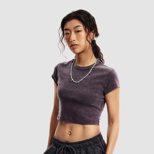 Wholesale Cropped Cotton-Spandex Tee – Vintage Streetwear Short Sleeve