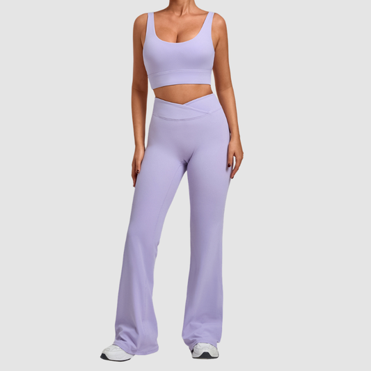 Wholesale Women's Naked-Feel Sports Bra + Flare Pants Set – Moisture-Wicking Yoga Fitness Activewear