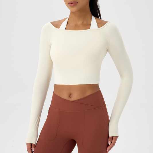 Women's Off-Shoulder Long Sleeve Yoga Top Quick-Dry Top