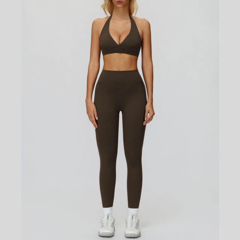Halter sports bra+High waisted leggings 2-piece set