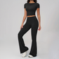 Wholesale Seam-Detail Cropped T-Shirt & Flare Leggings Set – Brushed Yoga 2-Piece