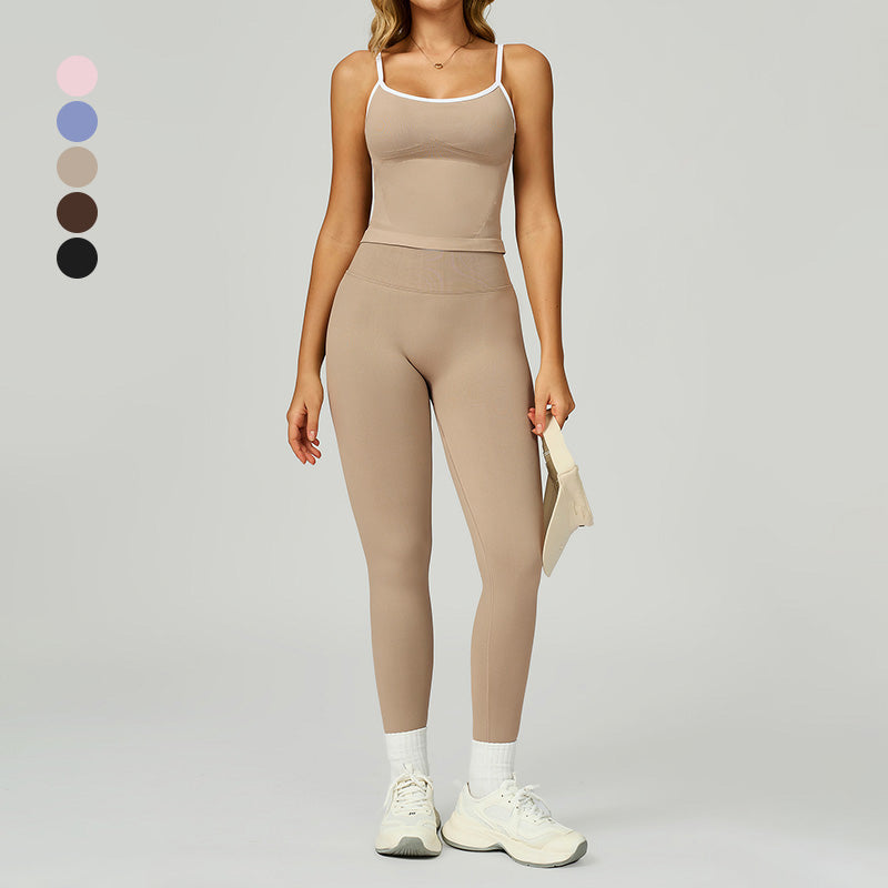 Seamless Contrasting Color tank top + High-waisted leggings 2-Piece Set