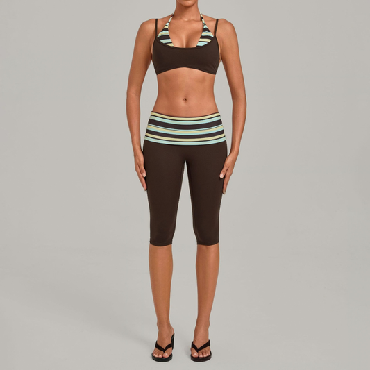 Wholesale Women's Faux-layered Bra Bra+Fold-over Waistband Shorts 2-Piece Set