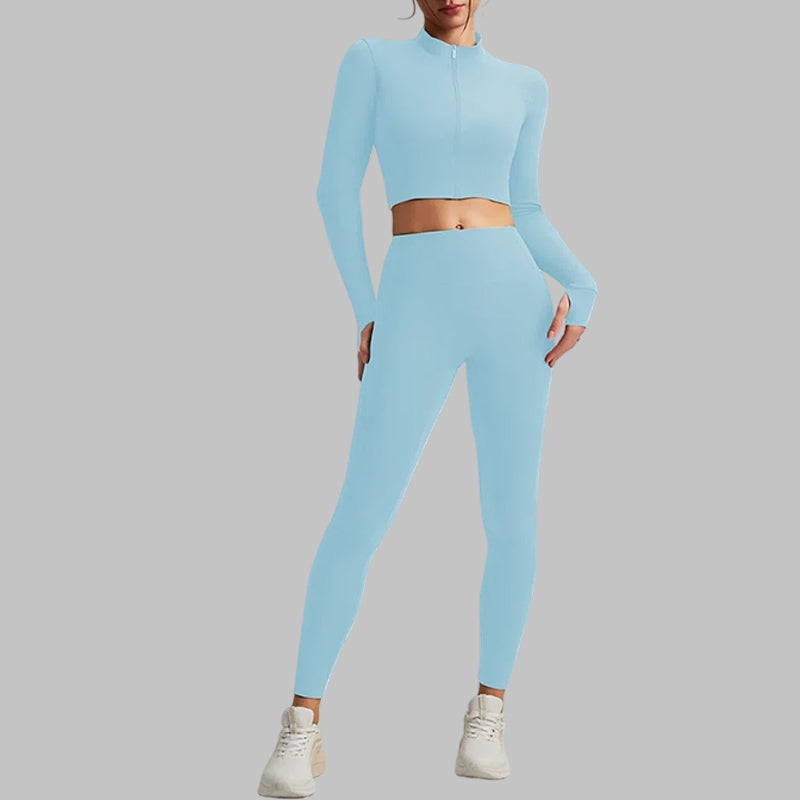 Square Neck Bra + Cropped Jacket + High-Waist Leggings 3-piece set