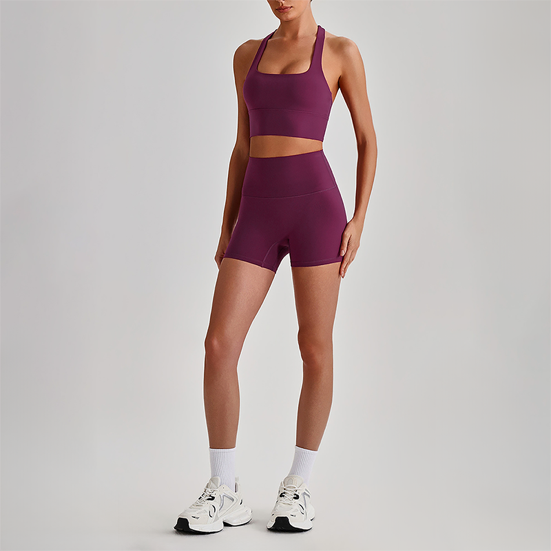 Wholesale Cross-Back Sports Bra & High-Waist Biker Shorts Set – Naked-Feel Quick-Dry Yoga 2-Piece