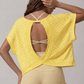 Wholesale Women's Hollow Polka Dot Yoga Cover-Up – Loose Fit Open-Back Short Sleeve Gym Top