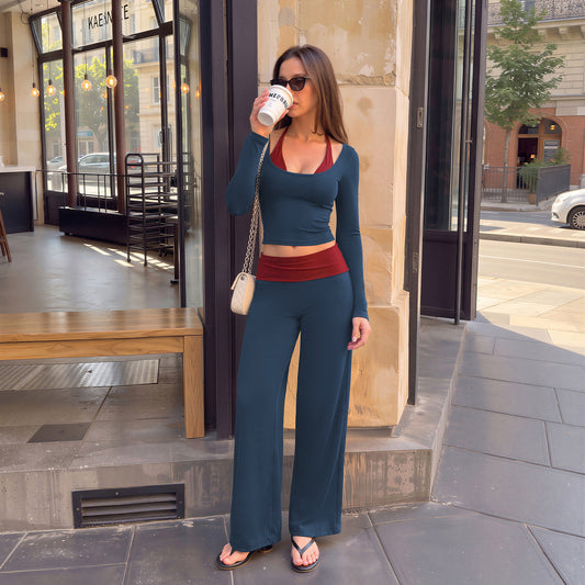Wholesale Women’s Long-Sleeve Top & Wide-Leg Yoga Pants Set