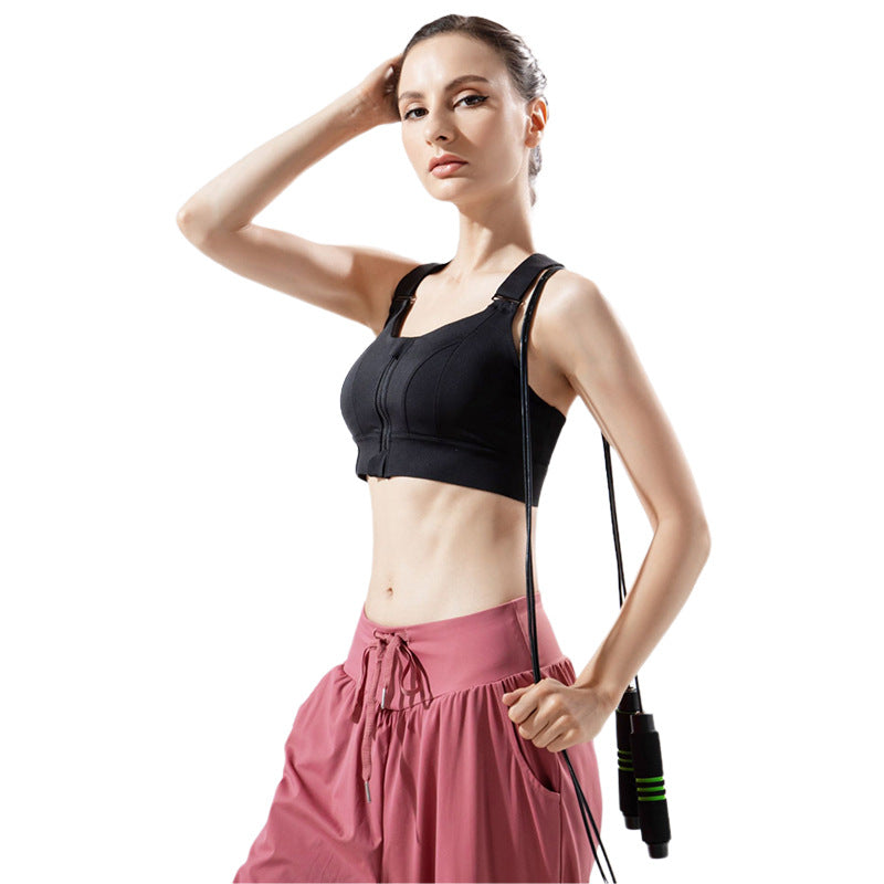 Bra de sports à double sangle réglable zip-up-up