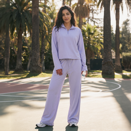 Wholesale Women’s Waffle Knit Active Set – Stand-Collar Long Sleeve & Pants