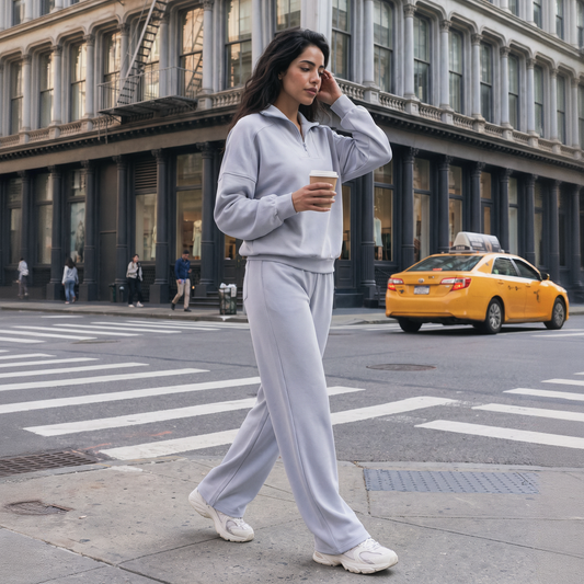Wholesale Women’s Stand-Collar Lounge Set – Long Sleeve Sweatshirt & Wide-Leg Pants