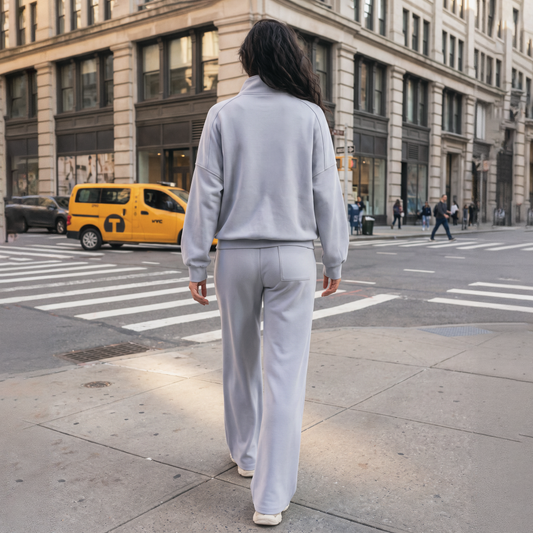 Wholesale Women’s Stand-Collar Lounge Set – Long Sleeve Sweatshirt & Wide-Leg Pants