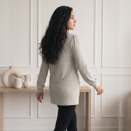 Wholesale Women’s Ribbed Pocket Tunic Sweater – Mid-Long Knit Pullover