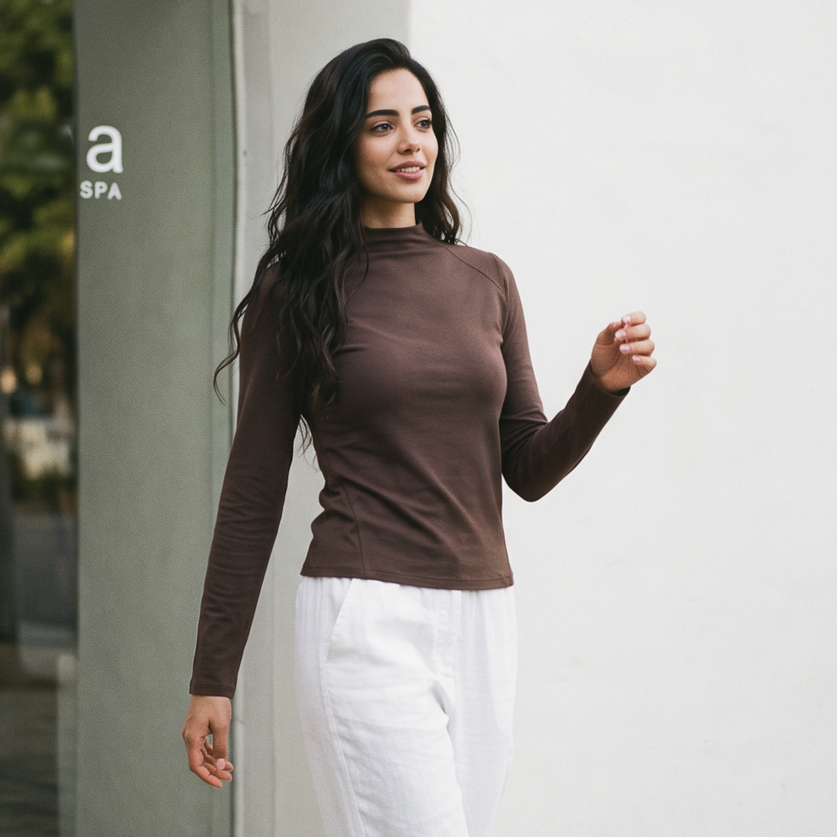 Wholesale Women’s Breathable Modal High-Neck Long-Sleeve Active T-Shirt