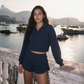 Wholesale RS Stand-Collar Half-Zip Top + Drawstring Shorts Set