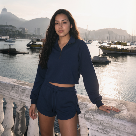 Wholesale RS Stand-Collar Half-Zip Top + Drawstring Shorts Set