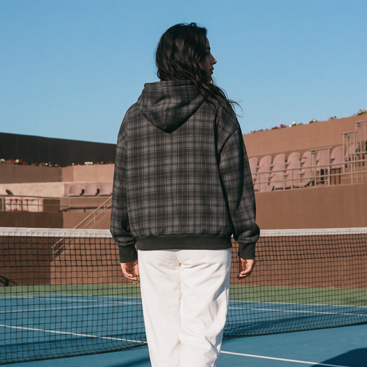 Wholesale Unisex Heavyweight Plaid Hooded Cotton Sweatshirt