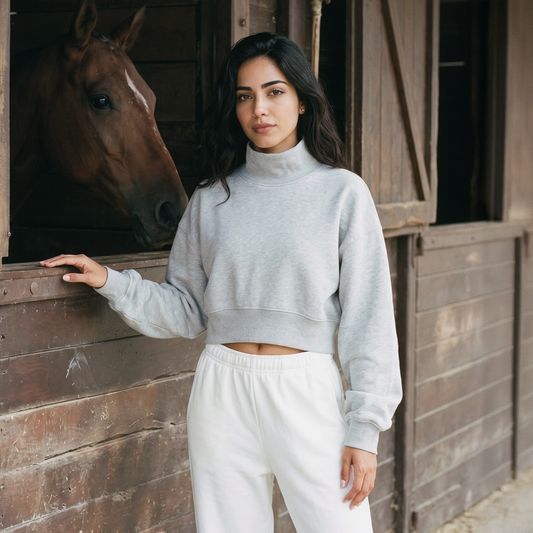 Wholesale Women’s Mock-Neck Boxy Sweatshirt – Relaxed Cotton Blend