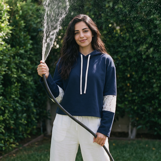 Wholesale Women’s Lace-Panel Hooded Sweatshirt – Fitted Cotton Blend