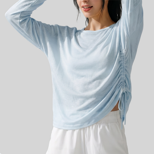 Wholesale Women's Side Drawstring Long Sleeve Yoga Top