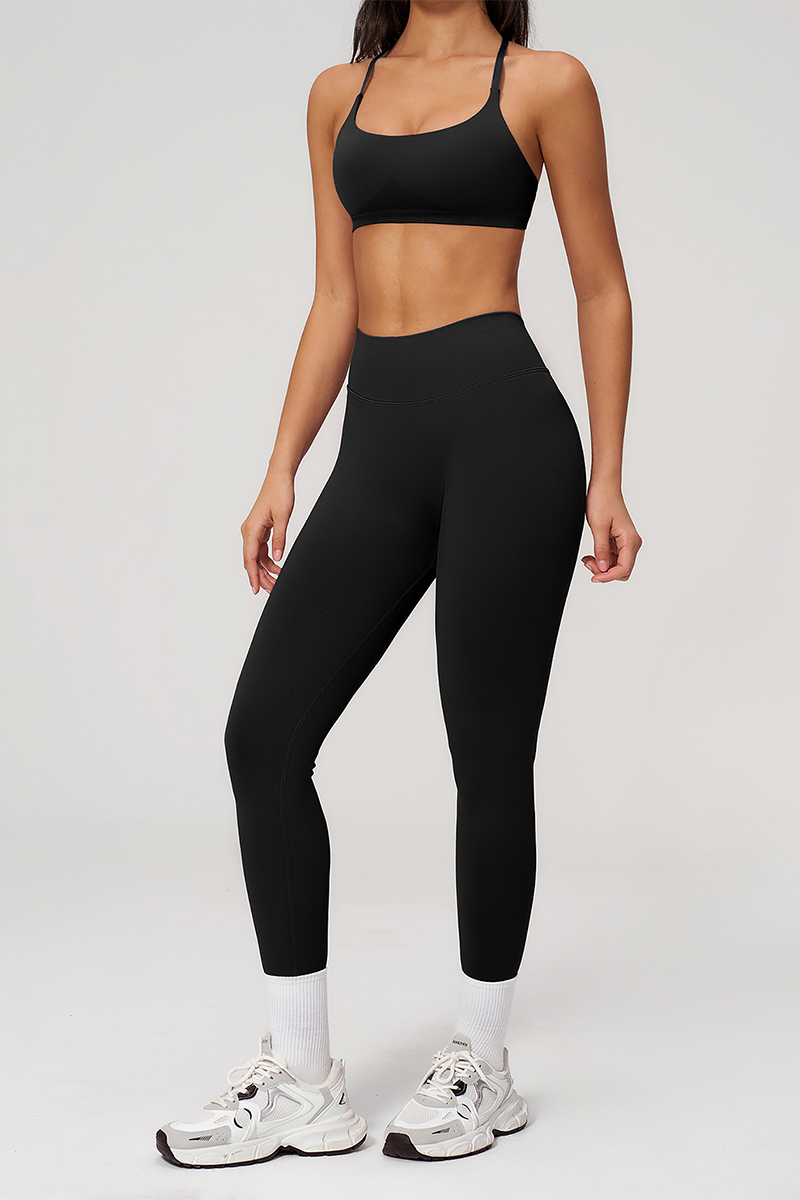 Wholesale Seamless Cross-Back Sports Bra & High-Waist Leggings Set – Naked-Feel Yoga 2-Piece