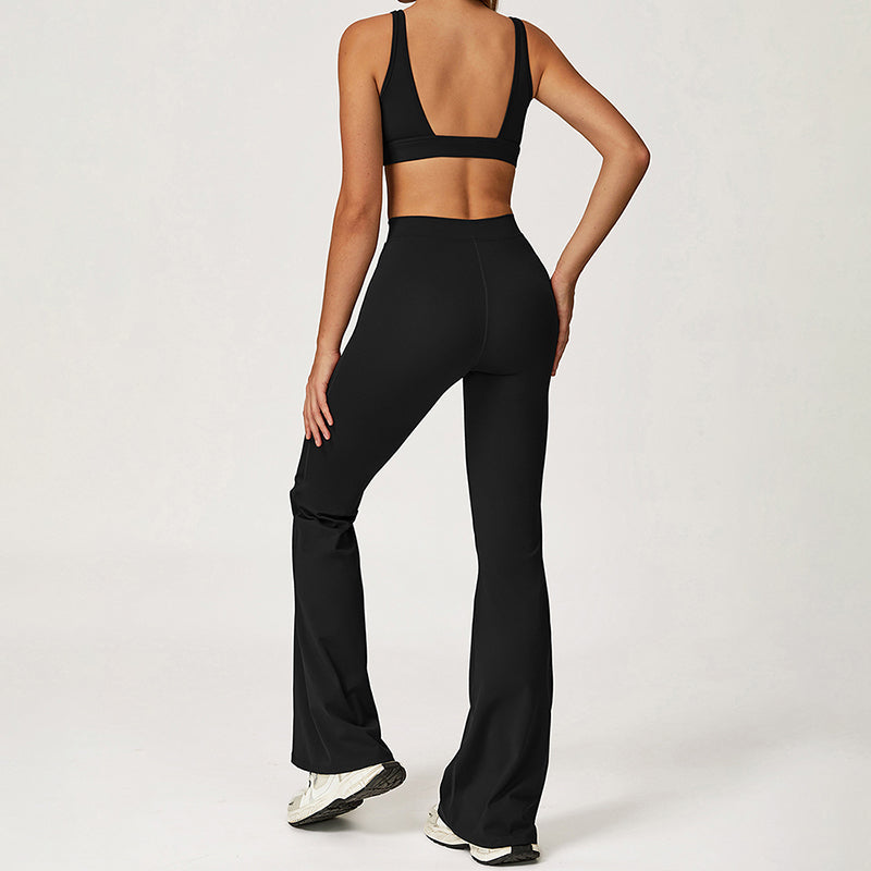Triangle Cup Sports Bra + Flared Leg Pants 2-Piece Set