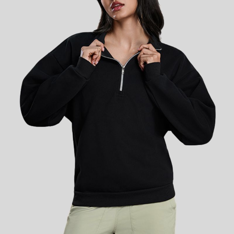 Half-Zip Stand Collar Fleece Sweatshirt