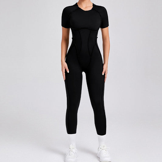 Wholesale Short-sleeved backless leggings bodysuit | Wonderxfans bulk activewear