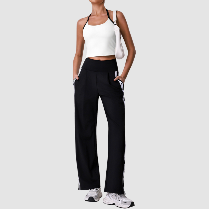 Wholesale Women's Striped Yoga Tank Top + High-Waist Wide-Leg Pants Set – Built-In Bra Pad Gym Fitness Set