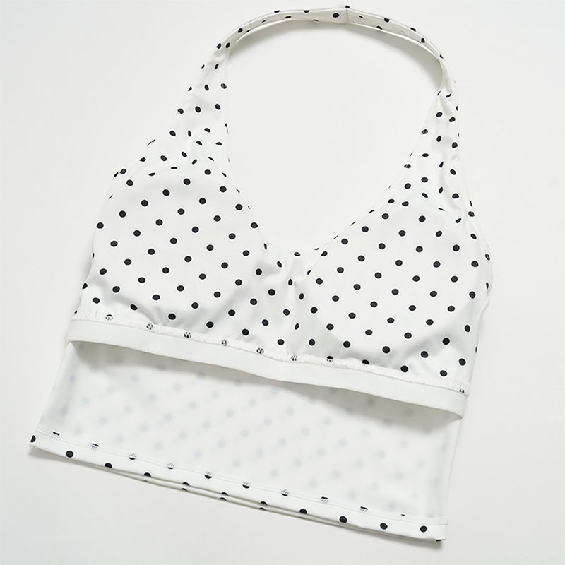 Wholesale Women's Deep V high-elastic polka-dot vest + high-waisted Capri Shorts Set